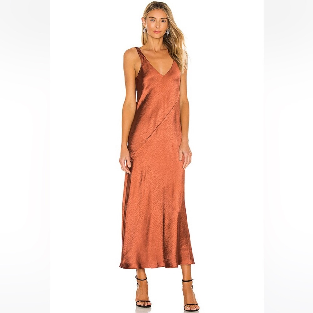 Line & Dot: Loulou Satin Dress in Brown size S